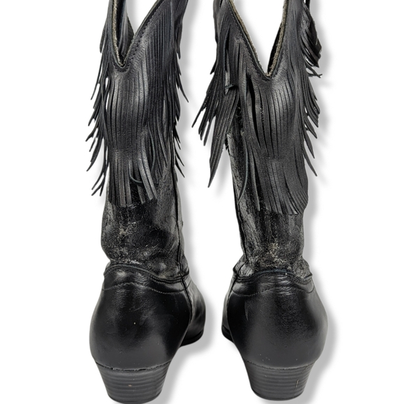 LAREDO Black Fringe Cowgirl Boots: Sz 4 - Picture 4 of 10